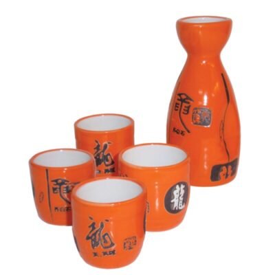 Orange Oriental Porcelain Sake Set