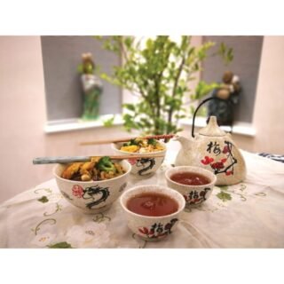 Plum Blossom Speckled Oriental Porcelain Teaset - Image 3