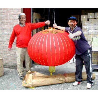 Pair of Giant Red Silky Lanterns, 52in Diameter