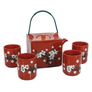 Red Square Cherry Oriental Porcelain Teaset - Image 2