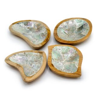 Set of 4 Teak Mini Bowls with Shell Decor