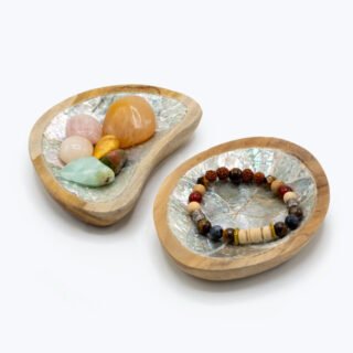 Set of 4 Teak Mini Bowls with Shell Decor - Image 3